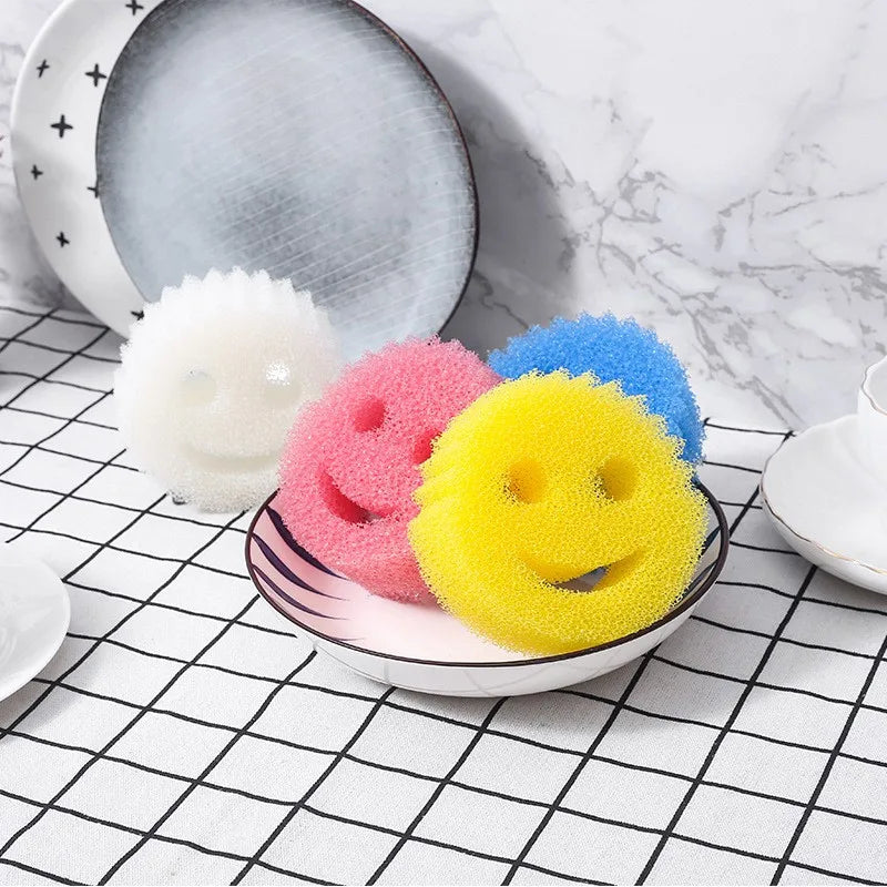 3 Pack Smiley Face Kitchen Cleaning Sponges Dishwashing Scrubbers