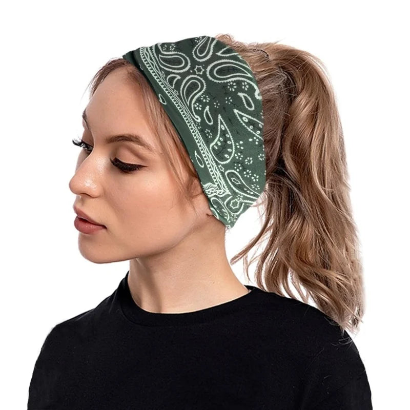 Women's Elastic Sweat Headband Boho Paisley Hair Wrap for Sports Yoga