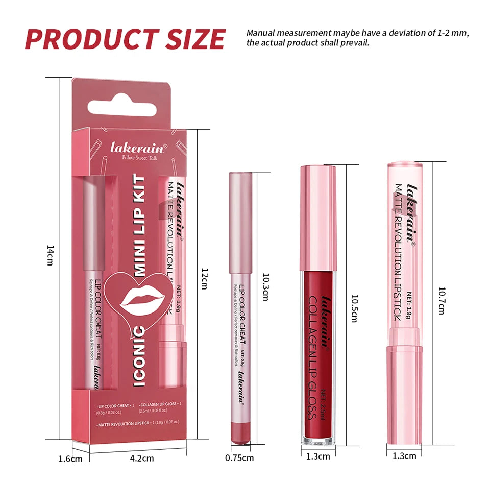 Matte Lipstick Lip Gloss Set Waterproof Nude Red Lip Liner Kit - 15