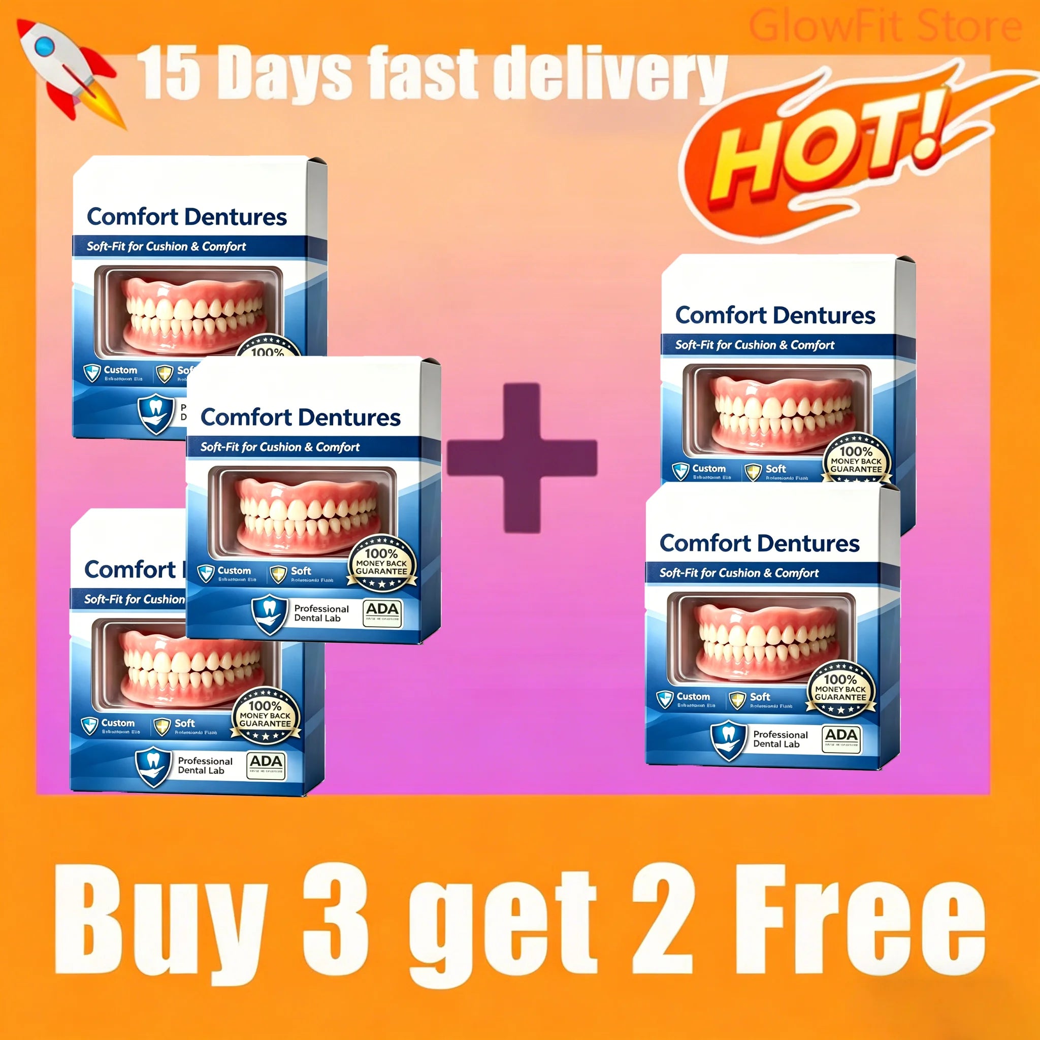 Flexible Silicone Dentures Upper Lower Fake Teeth Kit Natural Smile - 11
