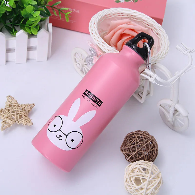 Cute Animal Water Bottle 500ml Portable Aluminum Kids Sports Flask