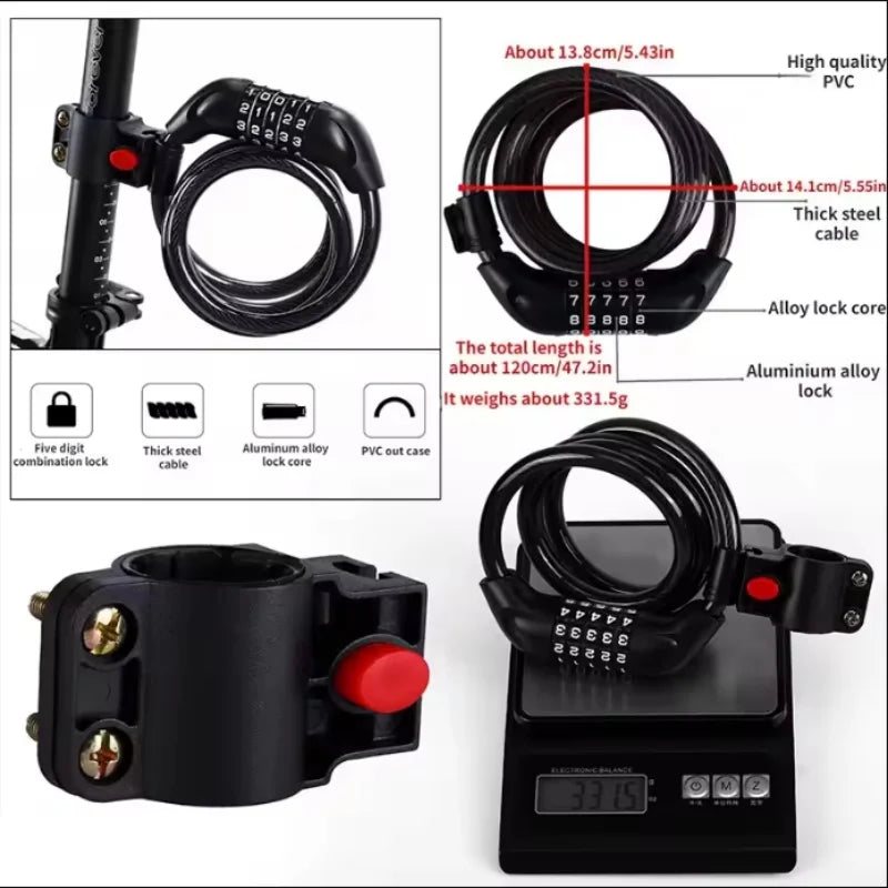 5 Digit Bicycle Cable Lock Anti Theft Bike Security Password Coil Cable - 6