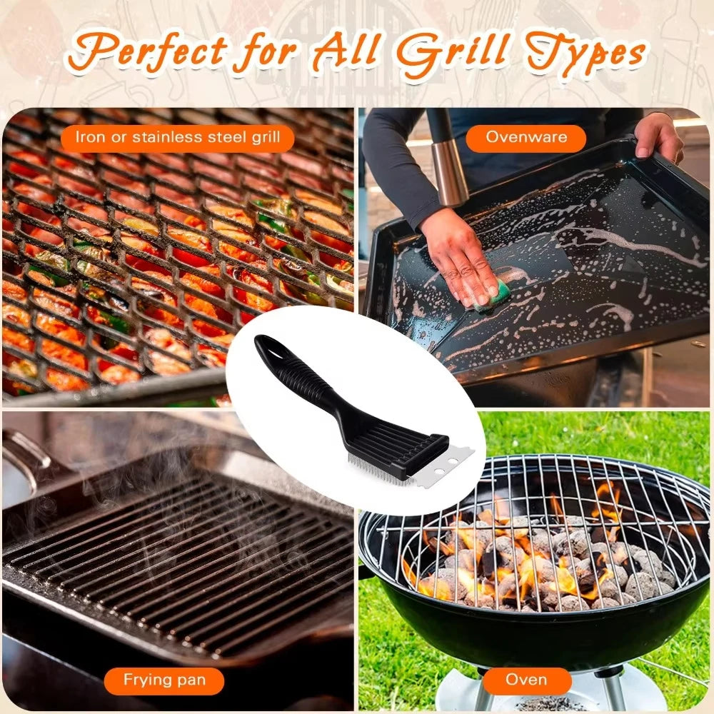 2-in-1 BBQ Grill Brush and Scraper Steel Wire Cleaning Tool
