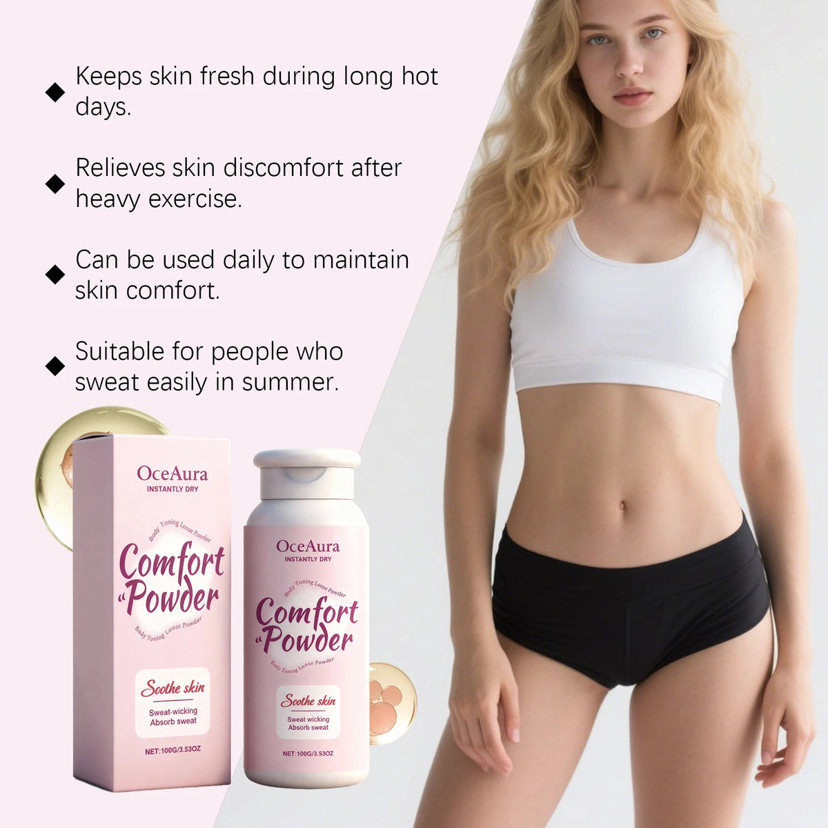 OceAura Comfort Body Powder Sweat Wicking Skin Soothing Refreshing Care