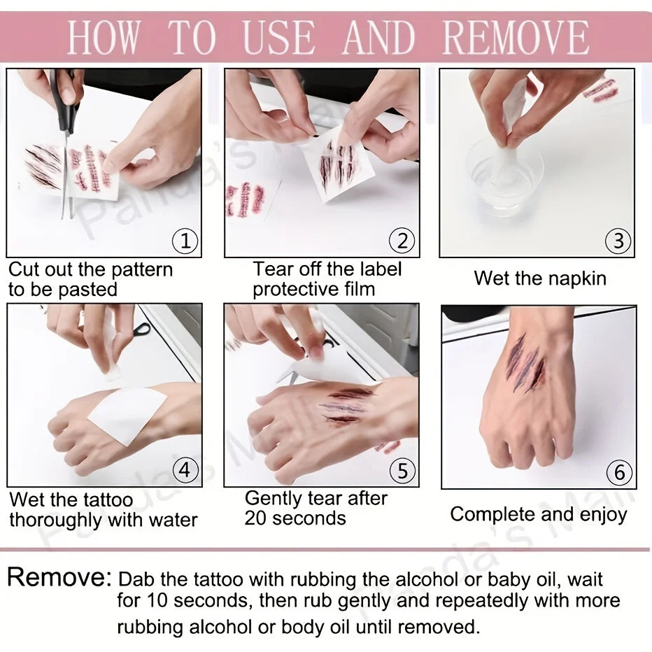 Halloween Scar Tattoos Realistic Blood Clot Makeup Stickers for Cosplay - 6