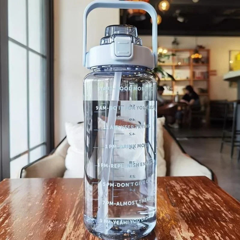 2L Motivational Water Bottle with Straw Time Marker Fitness Sports Jug - 11