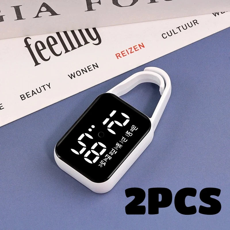 2pcs LED Digital Keychain Watch Portable Touch Screen Fob Pocket Clock - 24