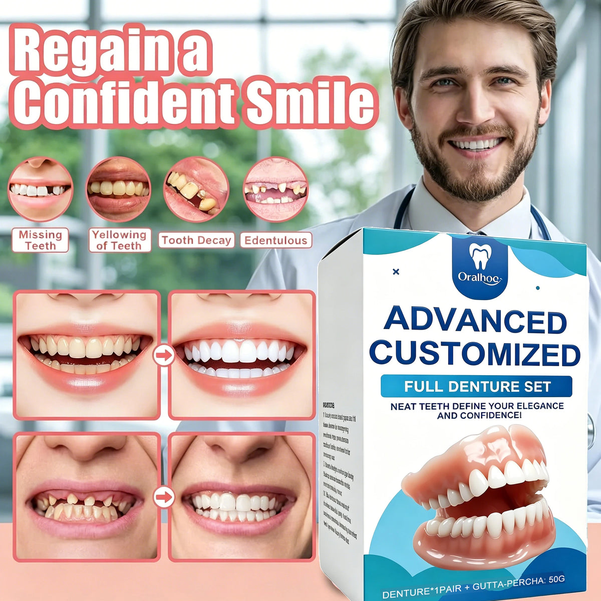 Realistic Full Denture Set Temporary False Teeth Veneers