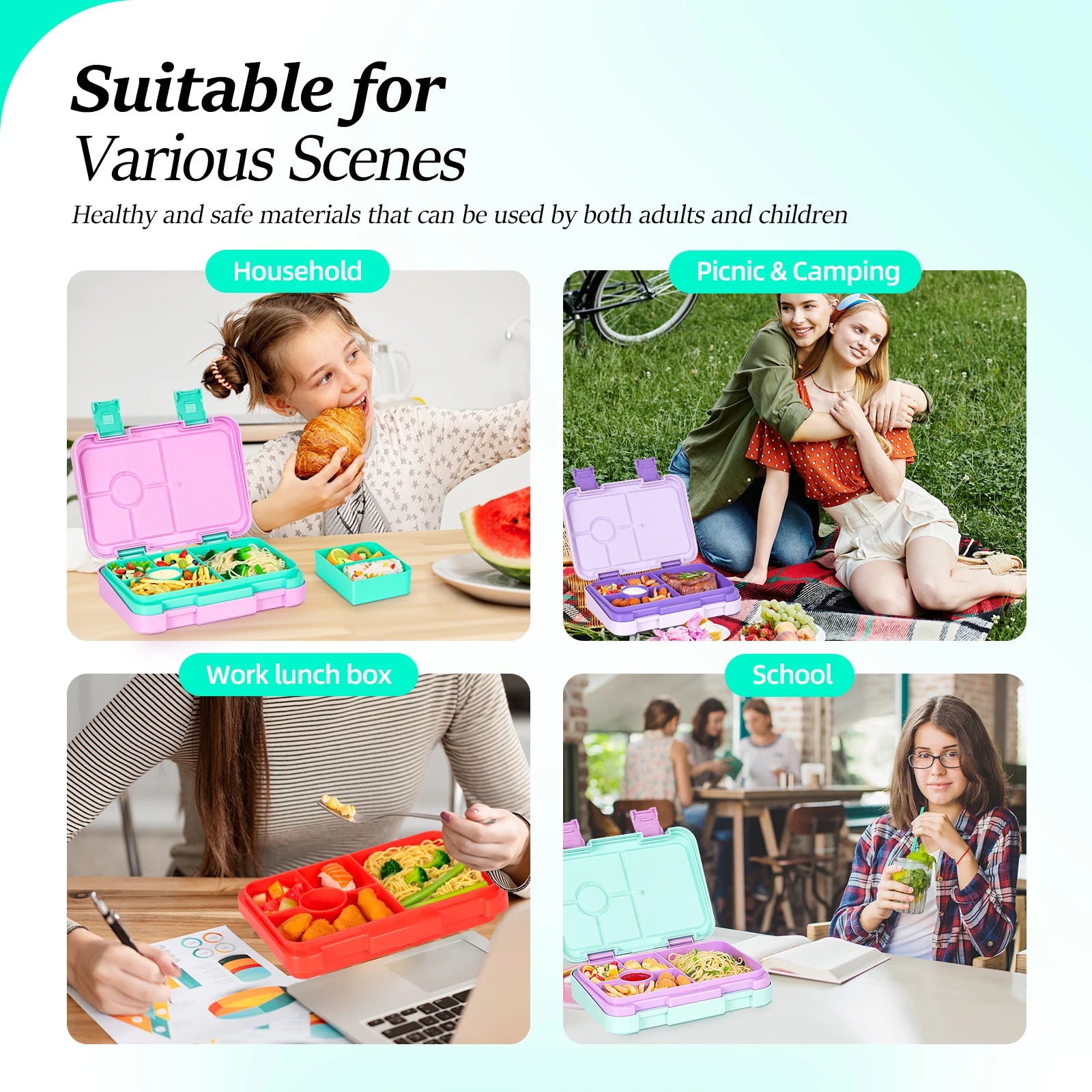 1100ml Leakproof Bento Lunch Box Microwavable Tritan Food Container