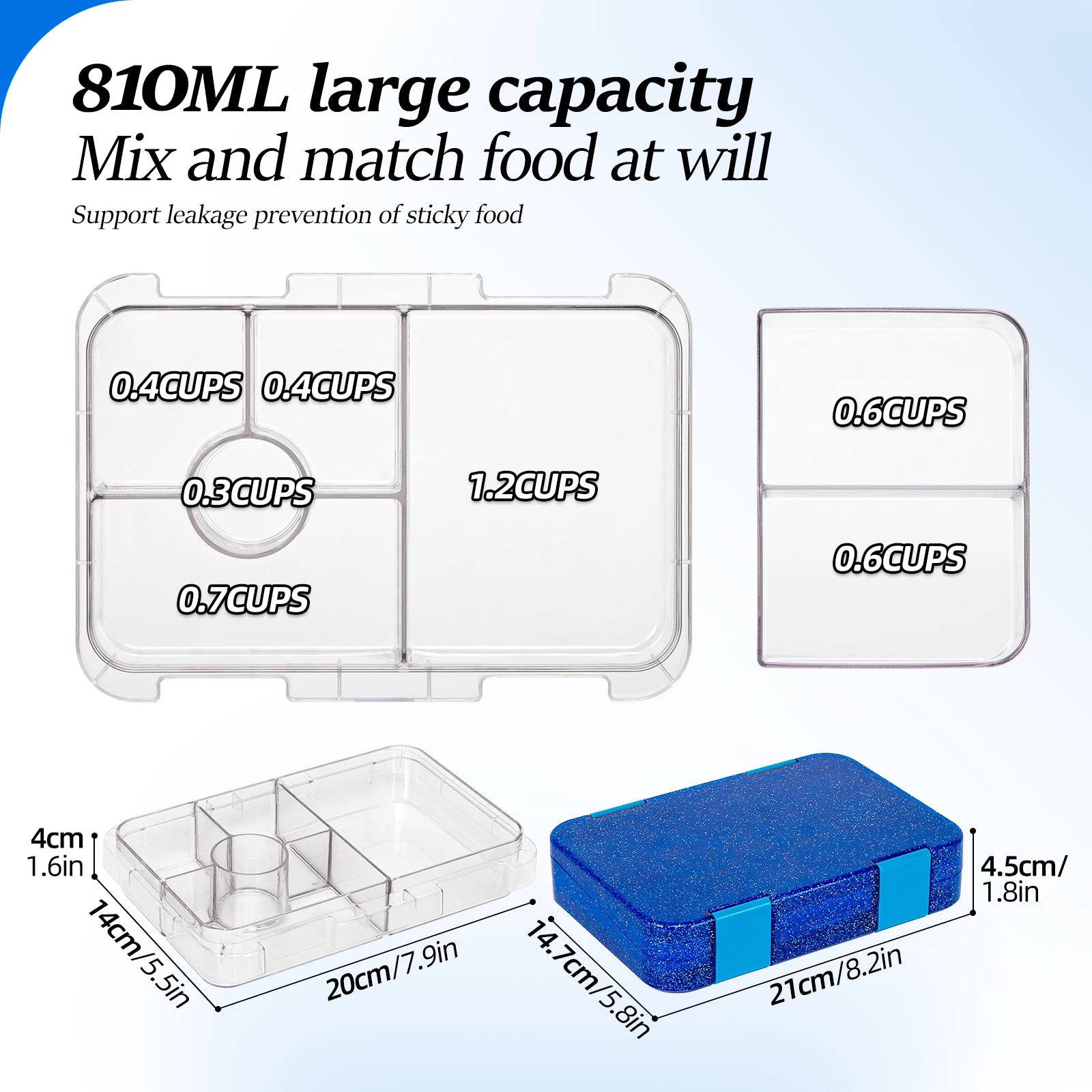 Portable Bento Lunch Box Leak Proof Food Container for School and Office - 8