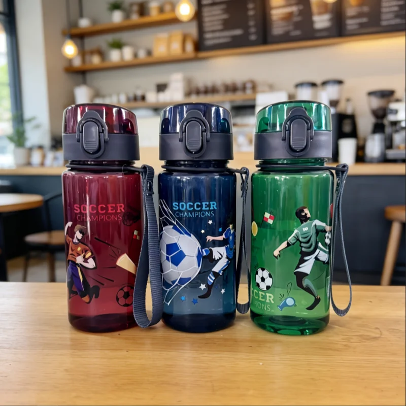 400ml Soccer Water Bottle Leak Proof Kids Sport Cup with Carry Strap
