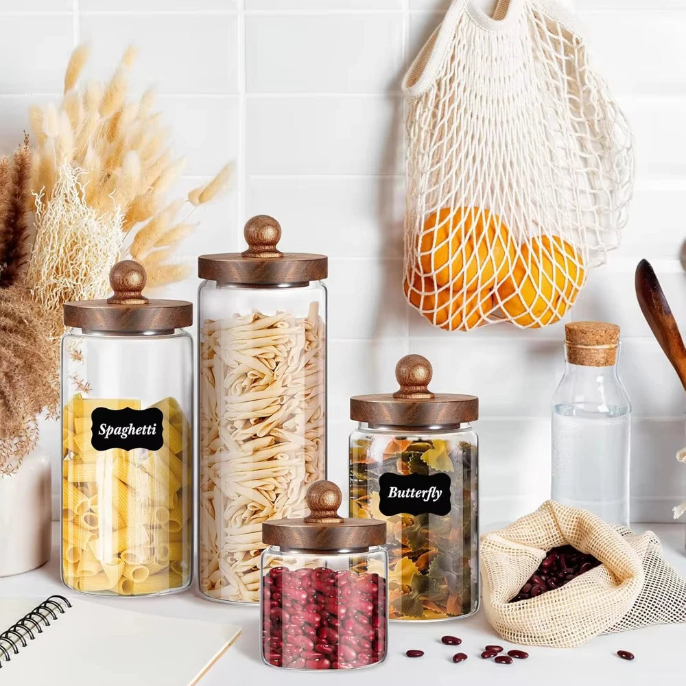Glass Airtight Food Storage Jar with Wood Lid Kitchen Organizer Canister