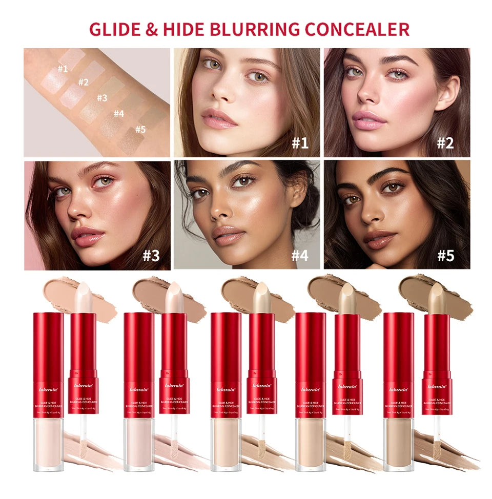 2-in-1 Glide & Hide Blurring Concealer Liquid Foundation Makeup - 8