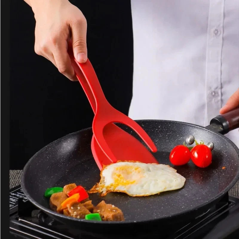 2 in 1 Silicone Spatula Tongs Non Stick Egg Flipper and Kitchen Tool - 7