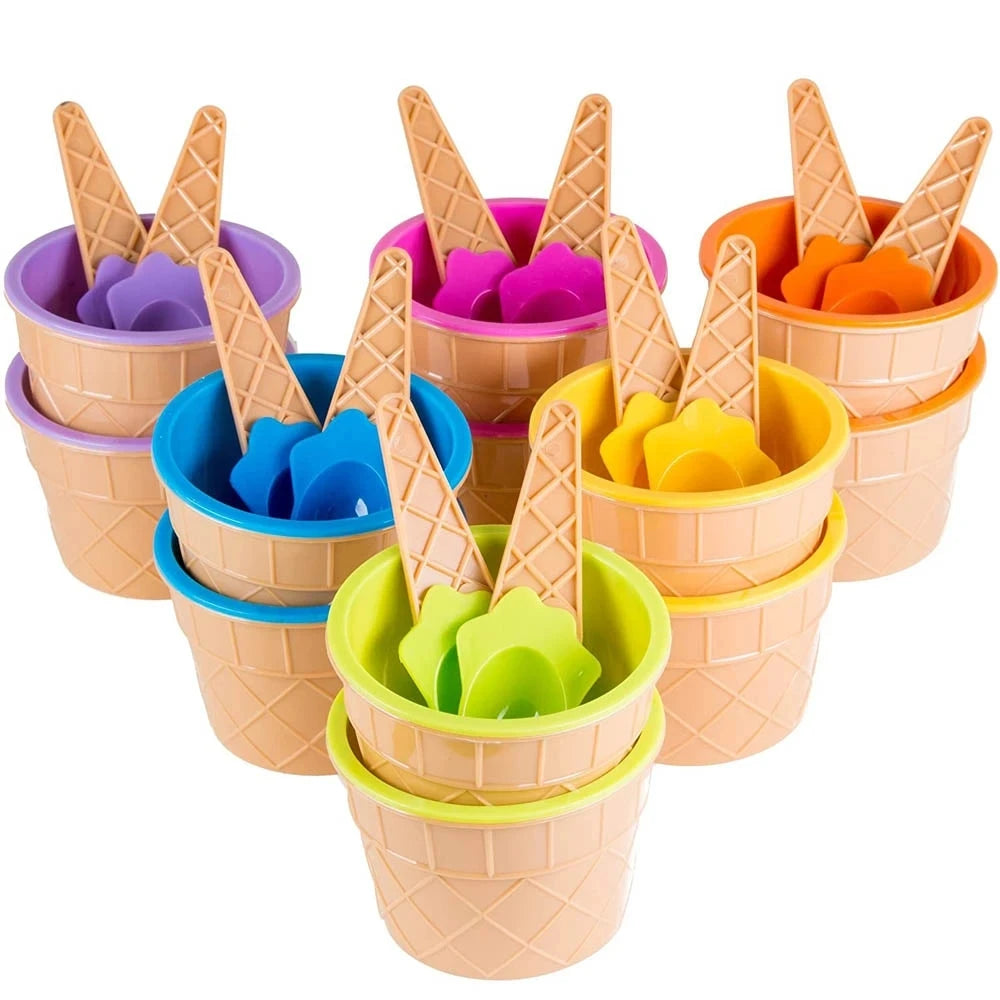 4 Piece Ice Cream Bowls and Spoons Set Dessert Sundae Serving Kit - 2
