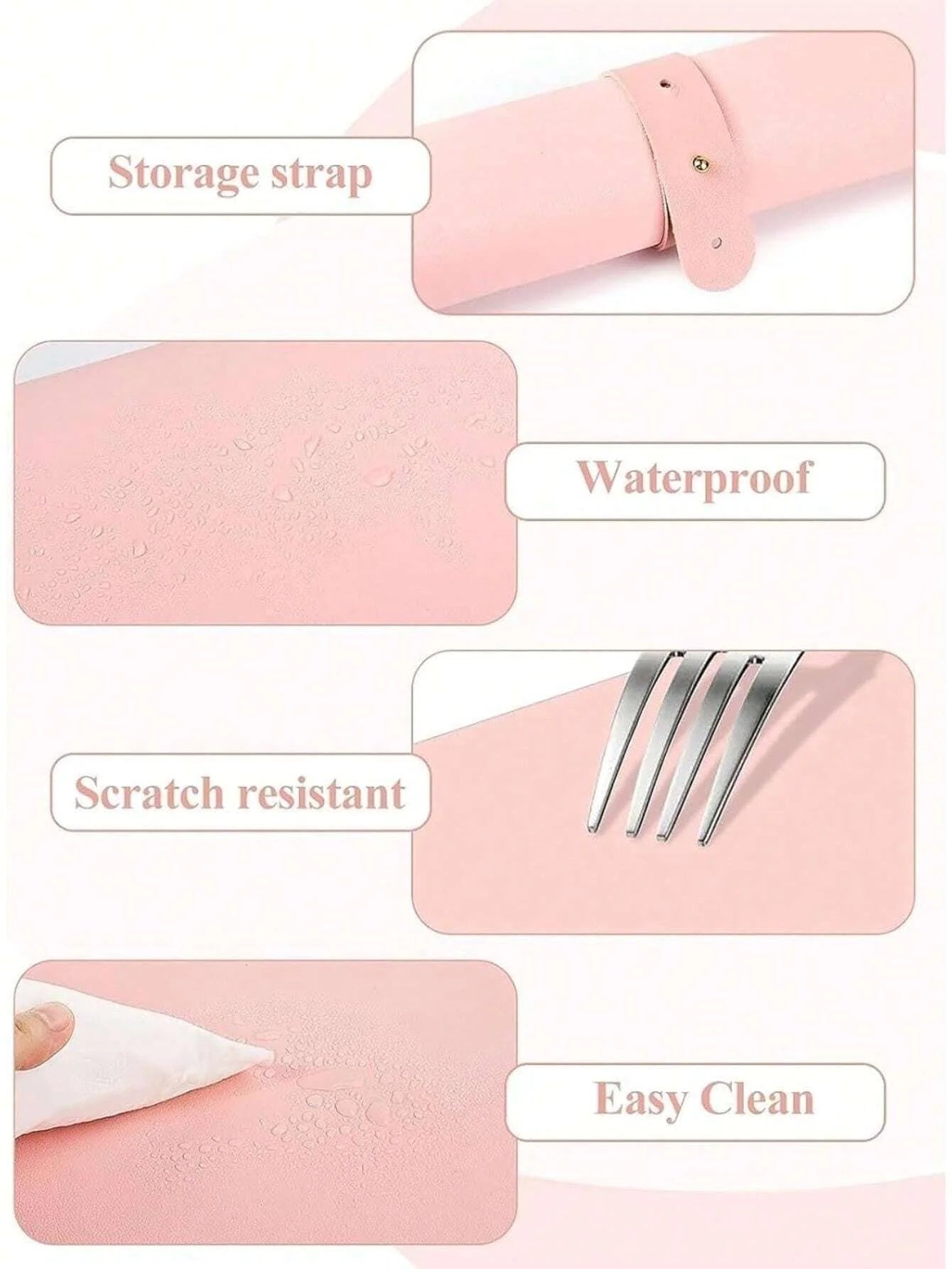 Pink Nail Art Table Mat Foldable PU Leather Manicure Desk Pad - 3