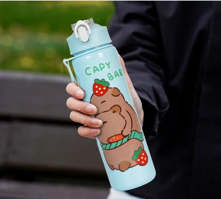 Cute Capybara Water Bottle 700ml Leak Proof Sports Straw Cup
