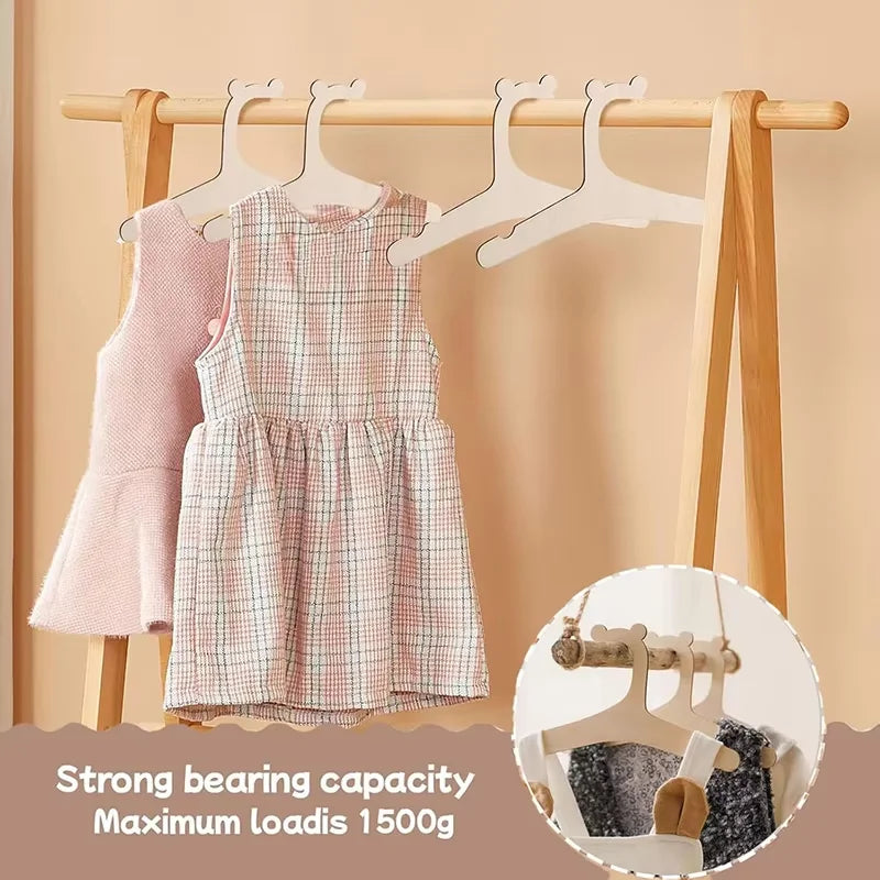 Wooden Baby Clothes Hangers Cute Bear Kids Clothing Organizer Rack - 4
