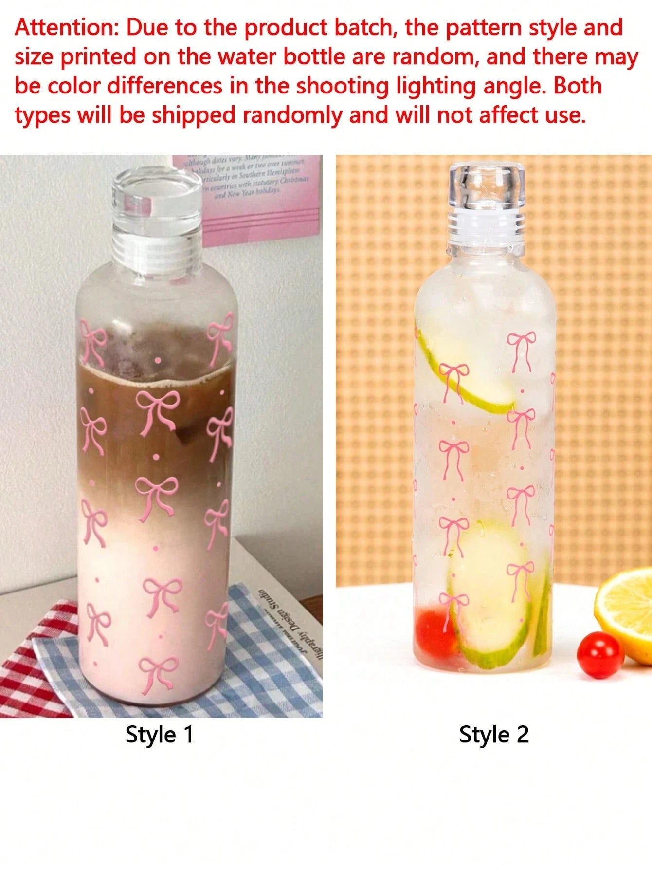 500ml Bow Print Water Bottle Leakproof Reusable Plastic Sports Cup - 13