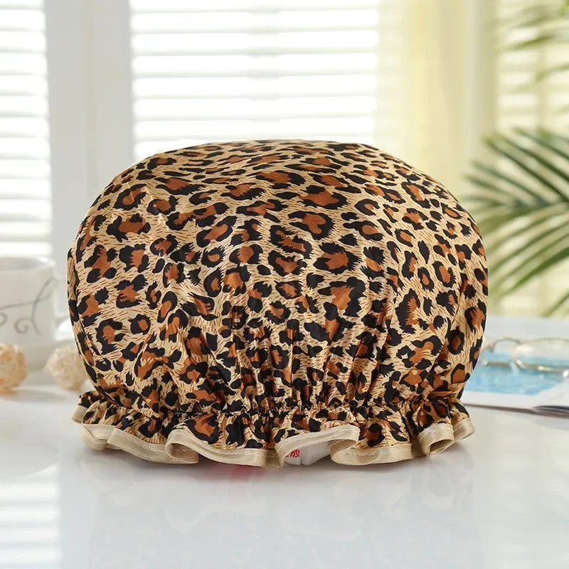 Double Layer Waterproof Shower Cap Reusable Bath Hair Cover Hat