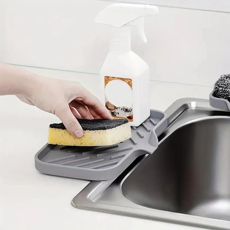 Silicone Kitchen Sink Tray Self Draining Sponge Holder Soap Dish
