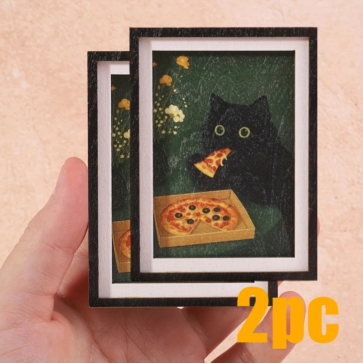 3D Black Cat Pizza Fridge Magnet Decorative Photo Frame Home Decor