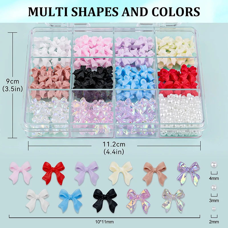 3D Acrylic Nail Art Bowknot Flower Resin Charms Rhinestones Pearl