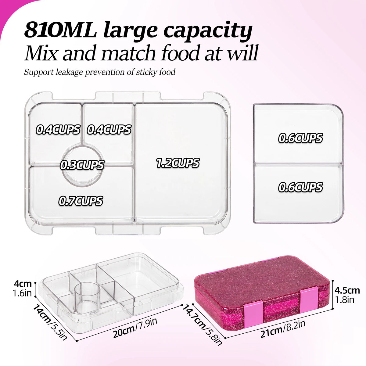 Portable Bento Lunch Box Leak Proof Food Container for School and Office