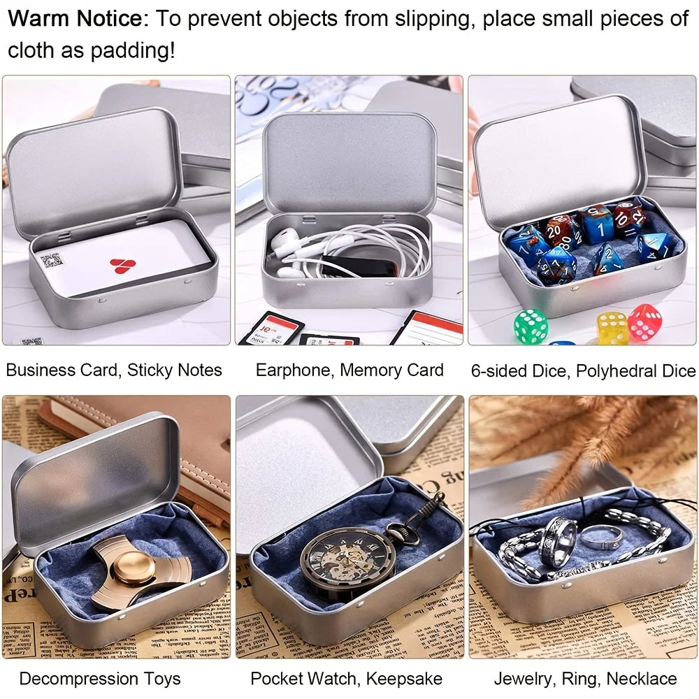 10pc Metal Tin Storage Box Rectangular Hinged Container for Small Items