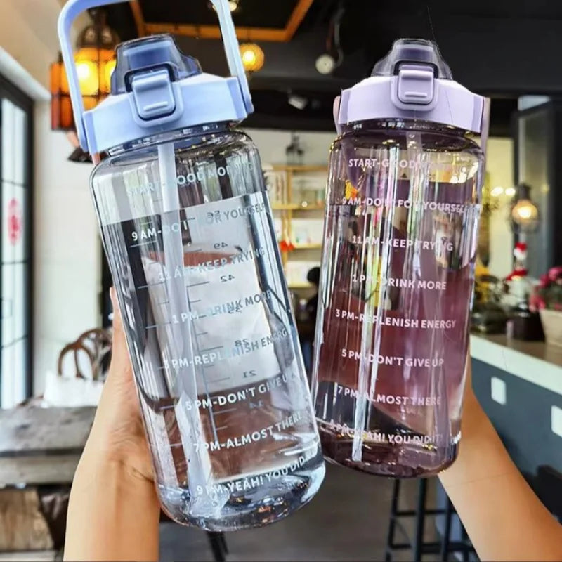 2L Motivational Water Bottle with Straw Time Marker Fitness Sports Jug - 10