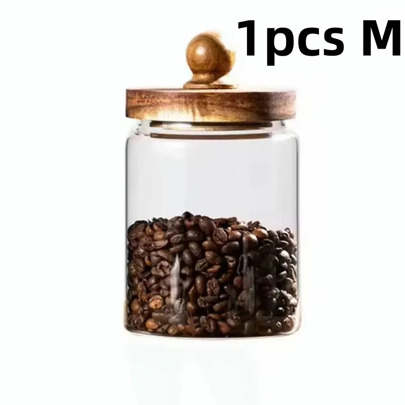 Glass Airtight Food Storage Jar with Wood Lid Kitchen Organizer Canister - 17