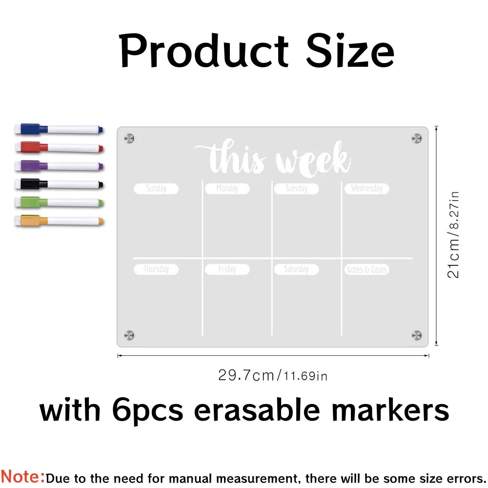 Magnetic Acrylic Fridge Calendar Weekly Planner Dry Erase Board - 6