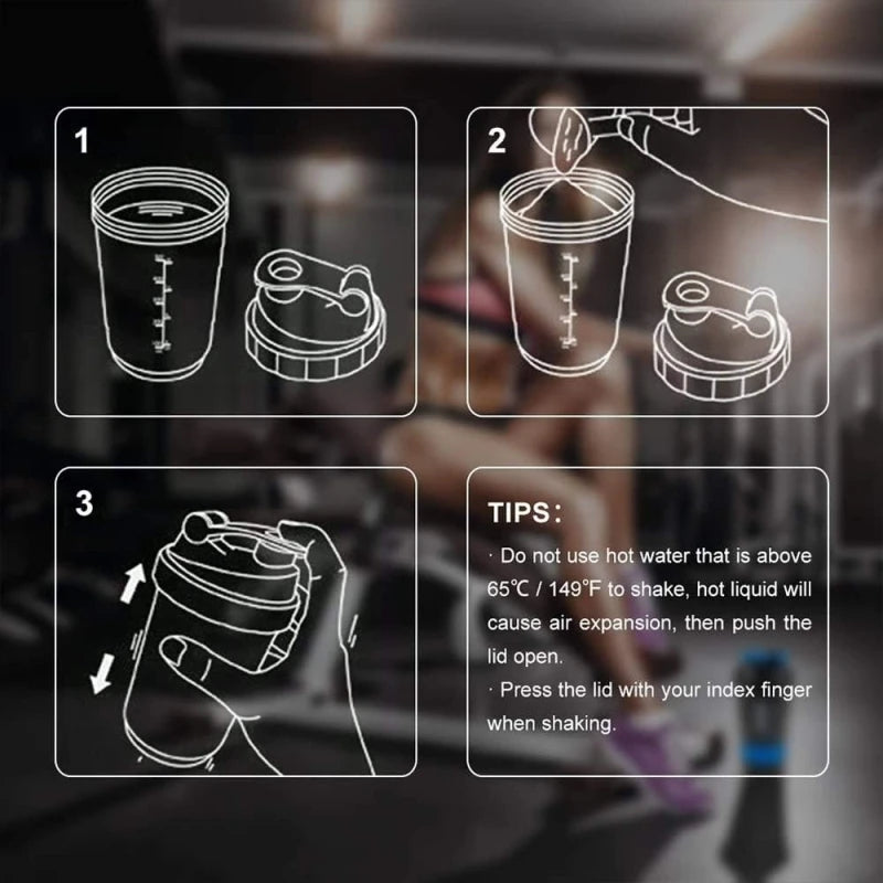 3-Layer Protein Shaker Bottle Leak Proof Fitness Mixer Cup 600ml
