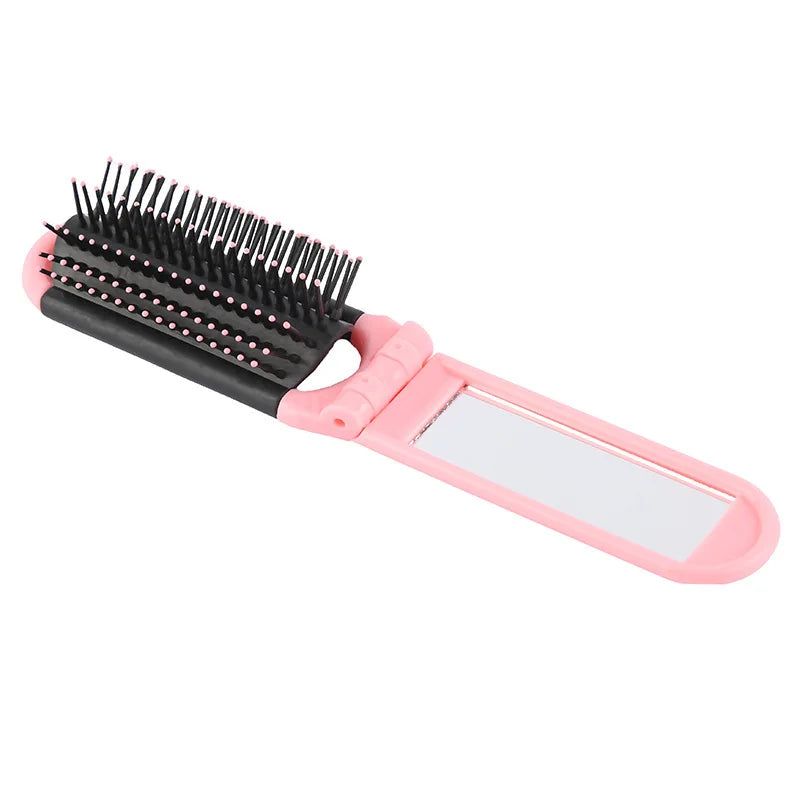 2-in-1 Folding Hair Brush with Mirror Portable Travel Massage Comb