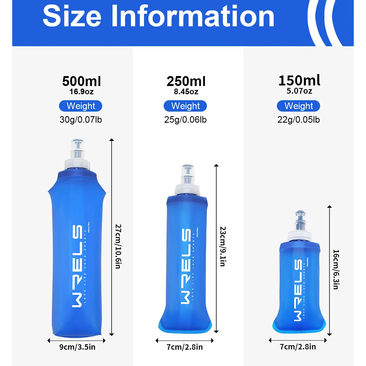 WRELS Collapsible Soft Water Bottle Running Hydration Flask Sport Bag
