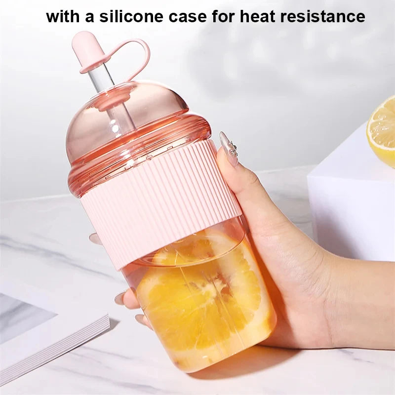 430ml Portable Plastic Straw Cup Ins Style Heat Resistant Water Bottle