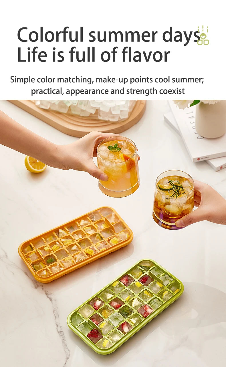 32 Grid Ice Cube Tray with Lid and Storage Bin One Click Release Maker - 14