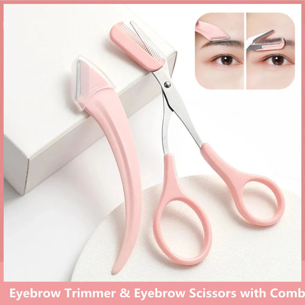Professional Eyebrow Trimmer Set with Comb Brow Scissors and Shaper - 1