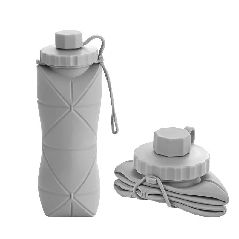 600ml Silicone Folding Water Bottle Portable Travel Sports Flask - 15