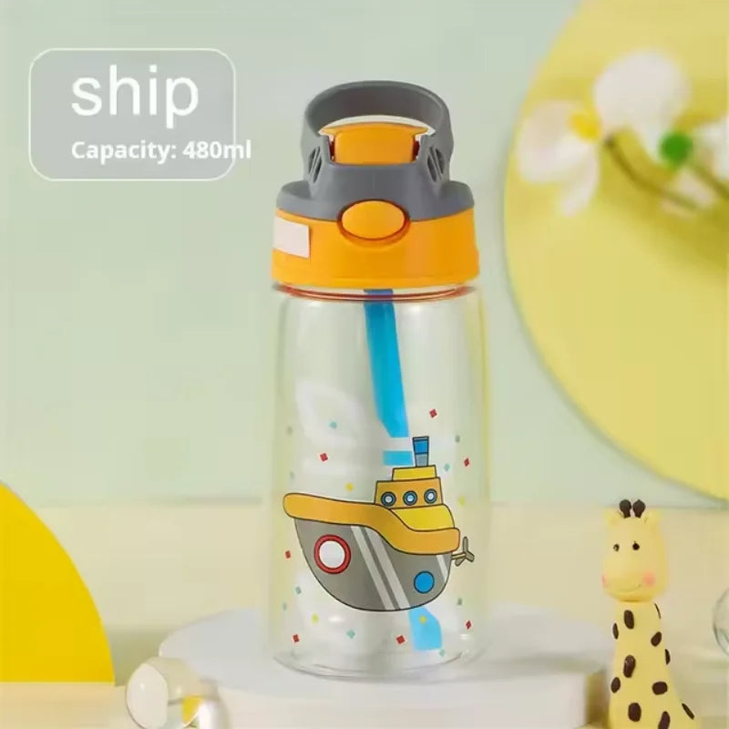 Kids Sippy Water Bottle 480ml BPA Free Cartoon Straw Cup for Toddlers