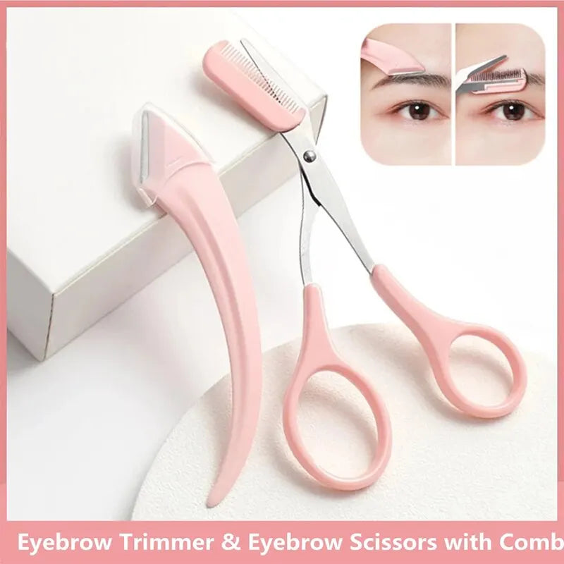 Professional Eyebrow Trimmer Set with Comb and Precision Face Razor