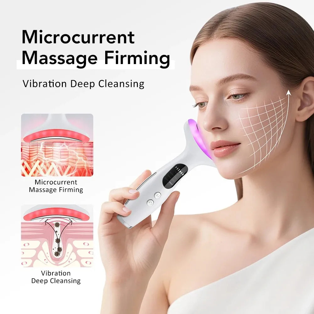 7 Colors LED Neck Beauty Device Microcurrent Face Massager Skin Tool - 2