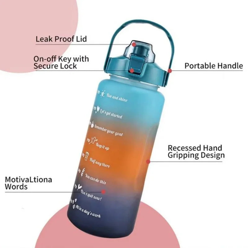 2L Motivational Water Bottle with Straw Leakproof Gym Sports Jug - 4
