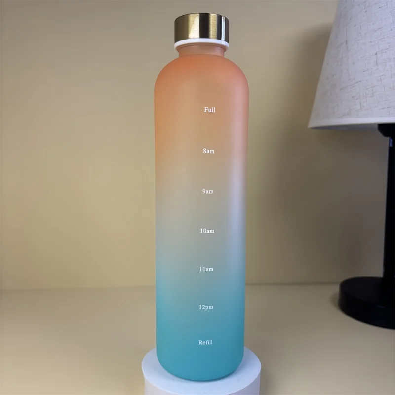 1L Motivational Water Bottle with Time Marker Leakproof Sports Jug - 12