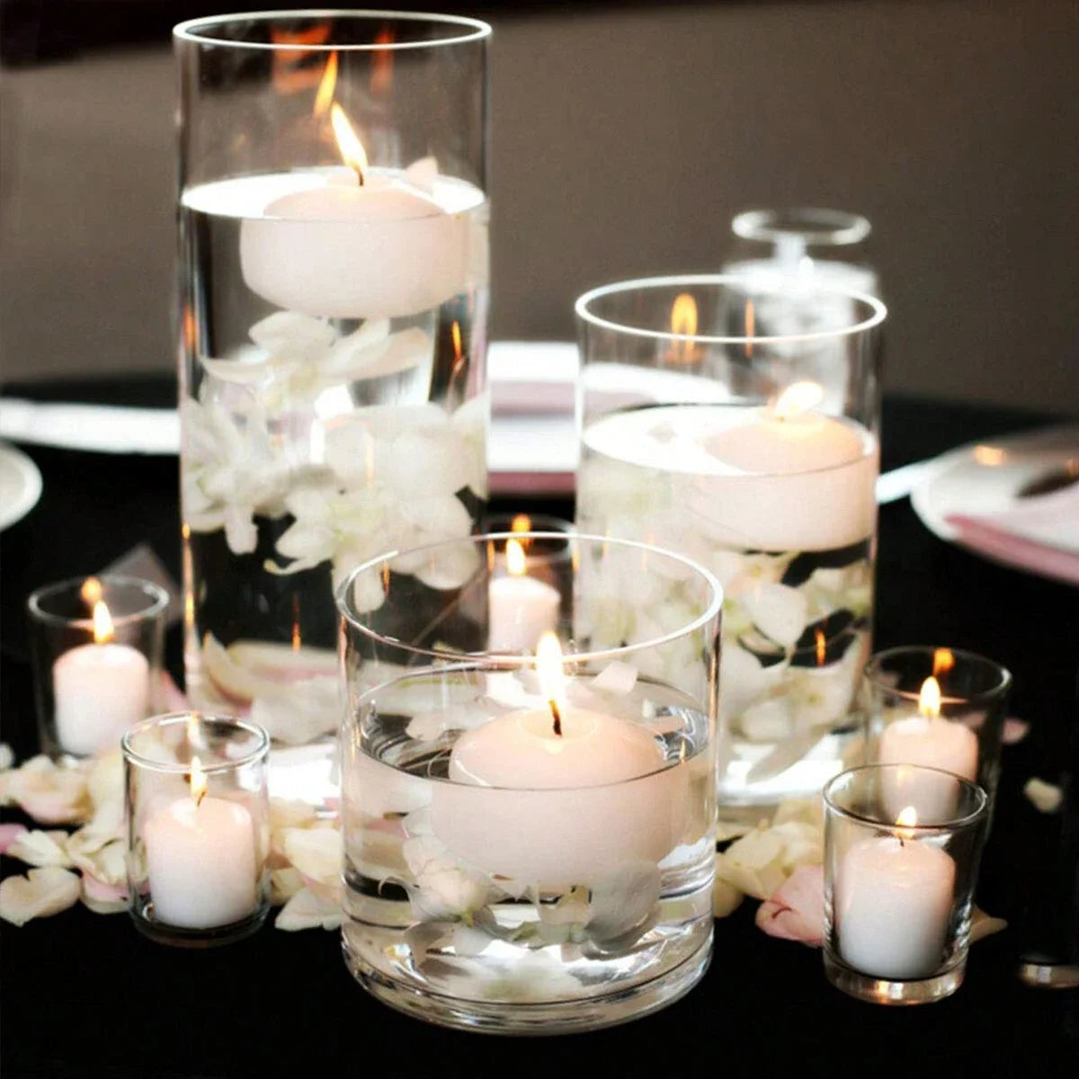 Modern Glass Cylinder Vase Floating Candle Holder for Wedding Centerpieces - 1