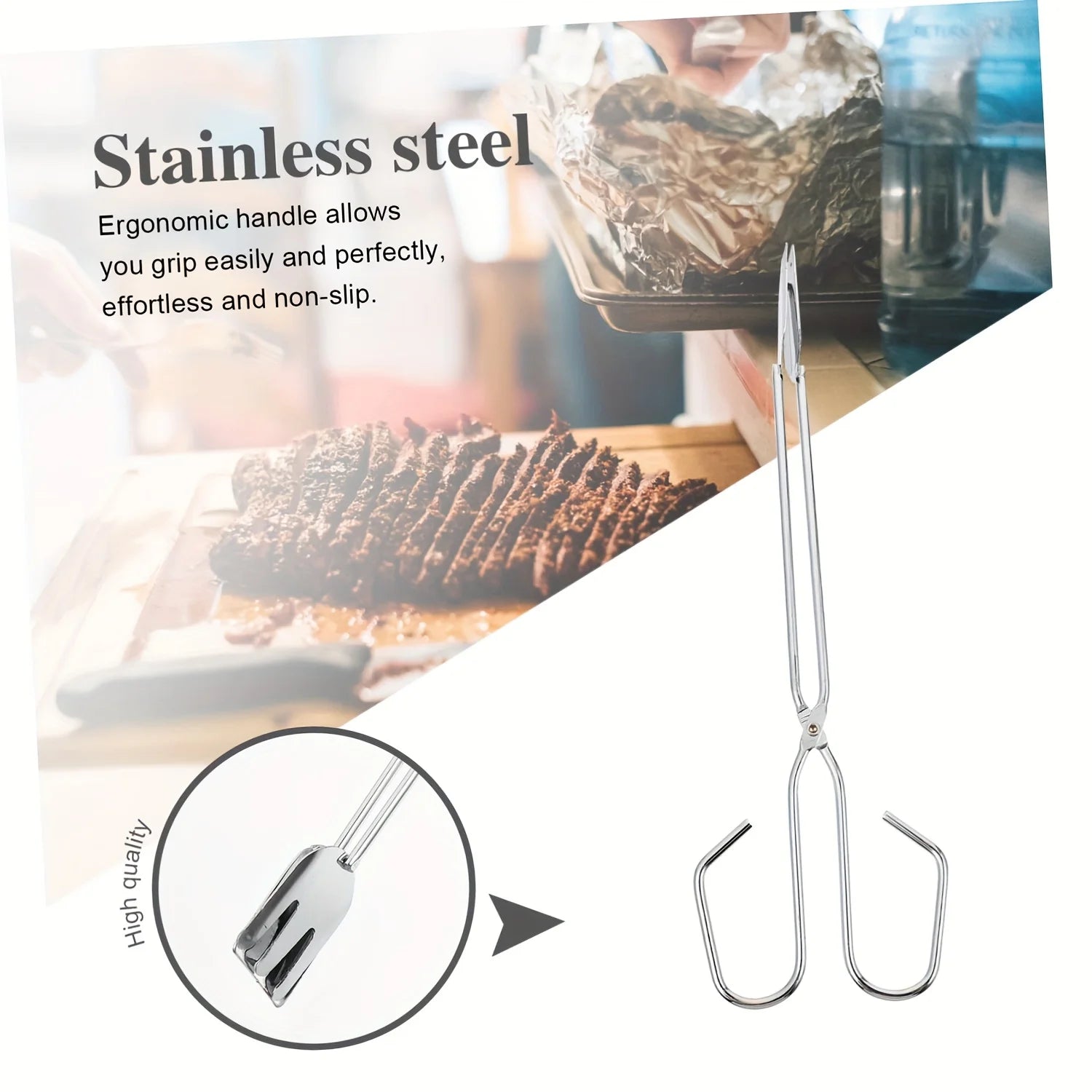 3Pcs Stainless Steel BBQ Scissor Tongs Kitchen Food Grill Clamps - 17