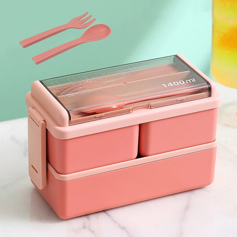 Double Layer Bento Lunch Box Leakproof Food Container with Cutlery Set
