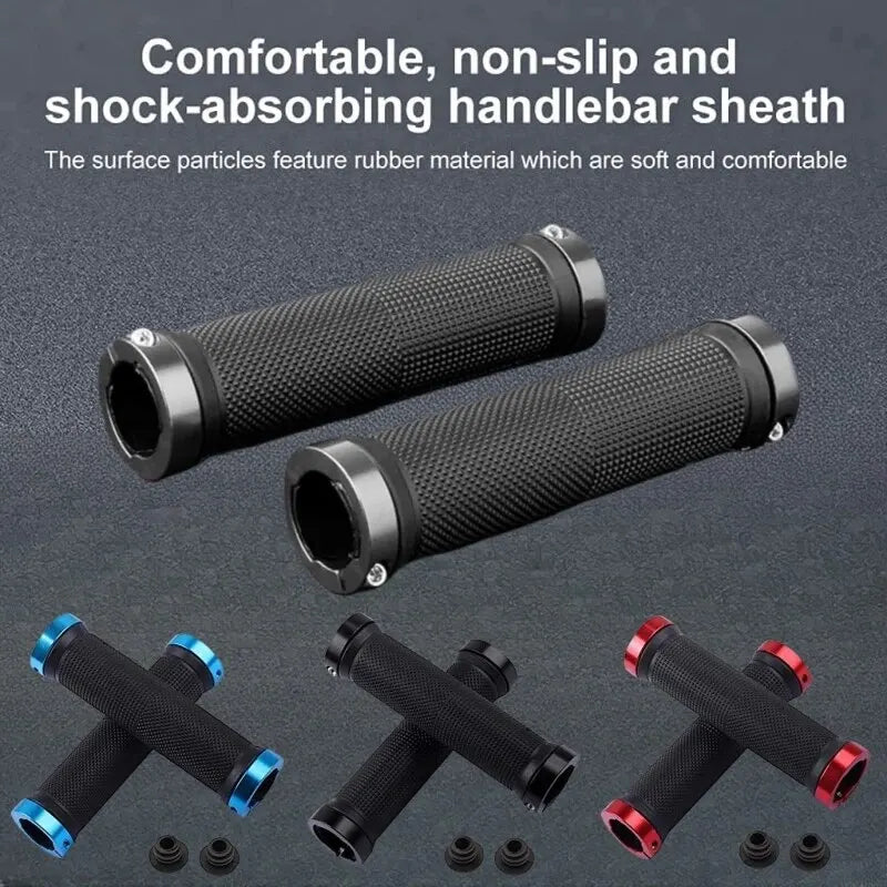 Non-Slip MTB Bicycle Handlebar Grips Dual Aluminum Lock On Rubber MTB - 1