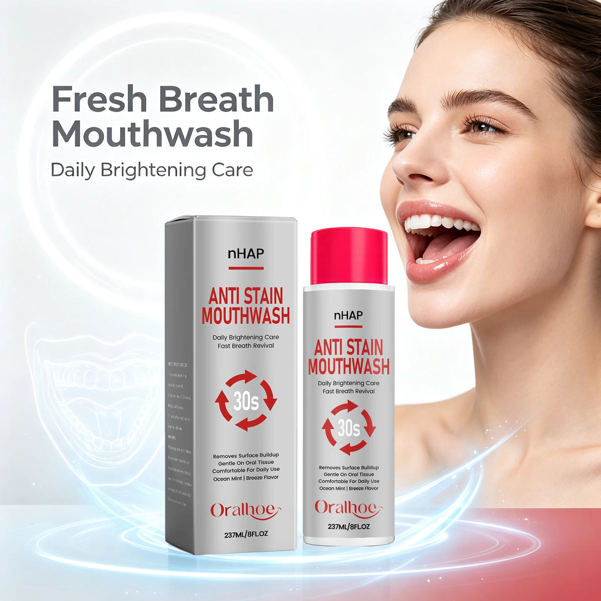 Anti Stain Alcohol Free Mouthwash Teeth Whitening Fresh Breath Care