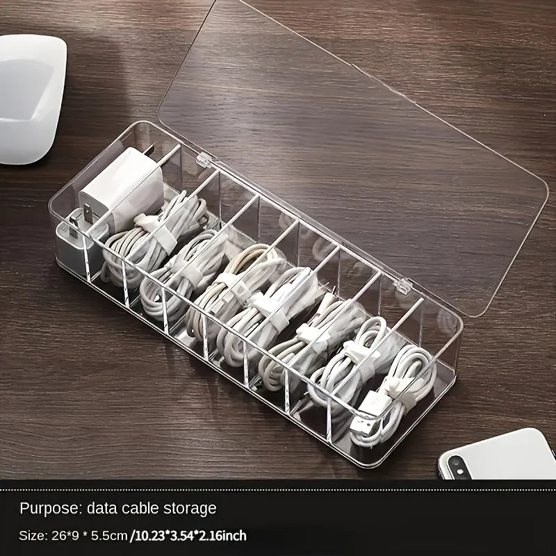 Clear Cable Organizer Box Desktop Cord Storage and Charging Station